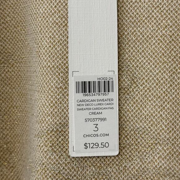 Chicos Cardigan Lurex Gold Shimmer Open Front Plus Size Rhinestone Sweater New - Picture 11 of 12